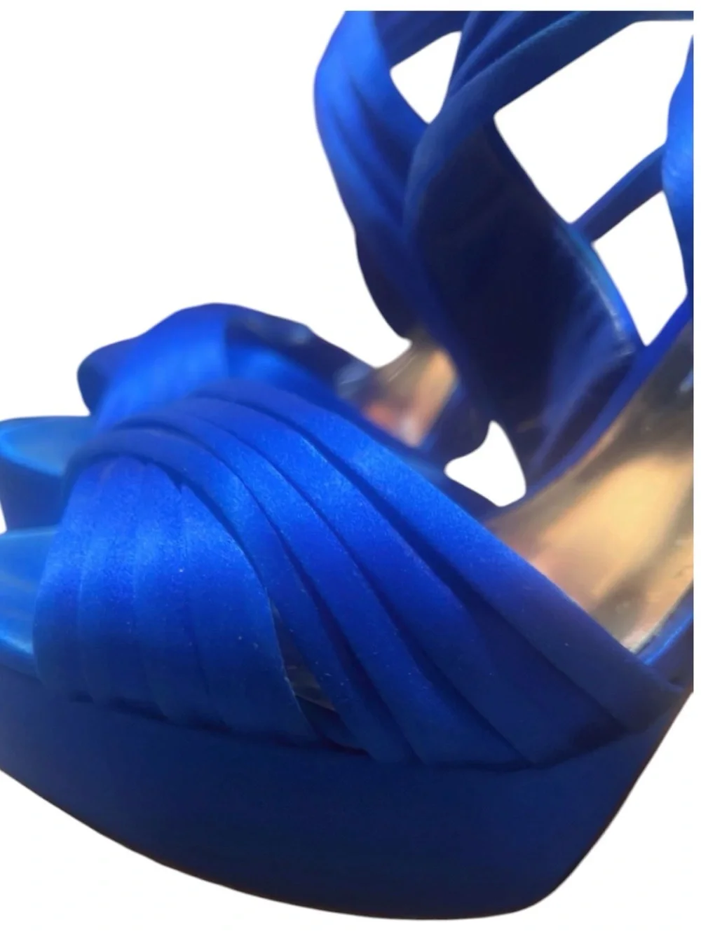 Blue Satin Platform Strappy Heels